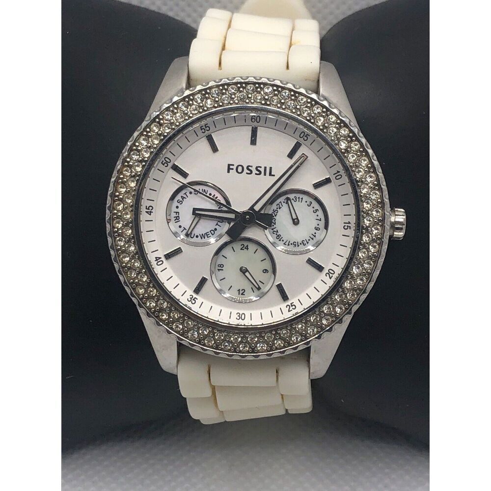 Fossil ES3001 Women's White Resin Analog White Dial Quartz Genuine Watch LP368